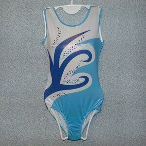 ZKQL Blue White Rhinestone Leotard 10